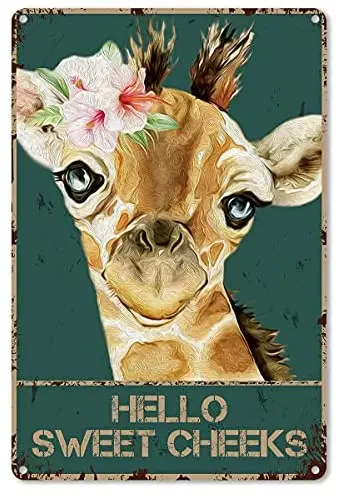 

Metal Plaque Hello Sweet Cheeks Giraffe Retro Tin Sign Poster Farm Home Bathroom Toilet Cafe Wall Decoration Metal Plate