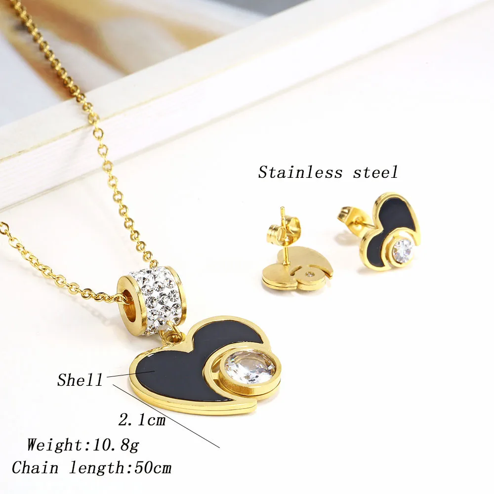 Женский комплект из колье и серёг OUFEI черный кулон в виде сердца нержавеющей