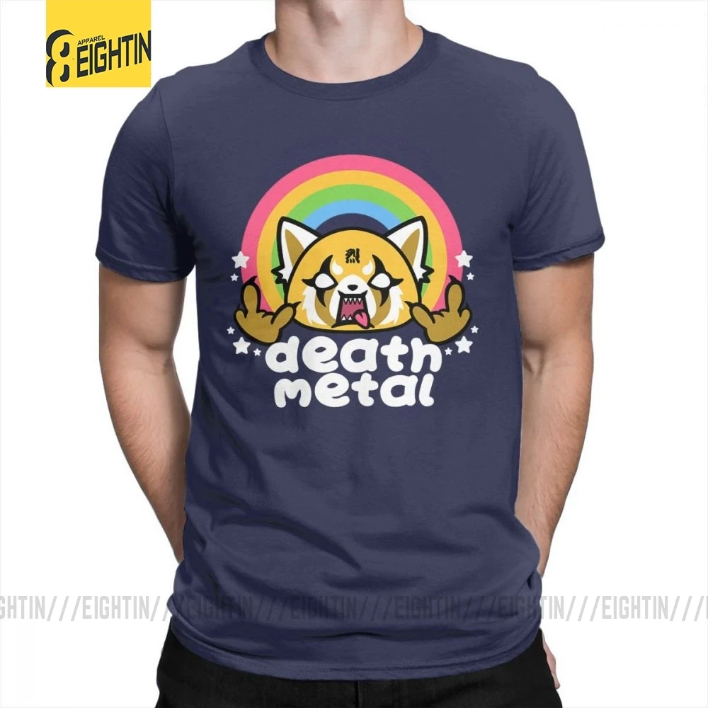 Тёмно-синий Death Metal Aggretsuko aggression Retsuko, футболки из хлопка, Мужская одежда, футболки с коротким рукавом, футболки большого размера с рисунком - Цвет: Тёмно-синий