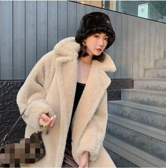 Beige Bella philosophy, Женское зимнее теплое длинное пальто из искусственного меха с длинным рукавом, женское толстое пальто с мишкой Тедди, Повседневная Свободная верхняя одежда - Цвет: Beige