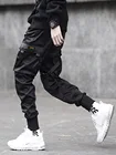 Джоггеры мужские с лентами, брюки-карго, уличная одежда 2021, повседневные хлопковые тренировочные штаны в стиле хип-хоп с карманами, модные брюки в стиле Харадзюку