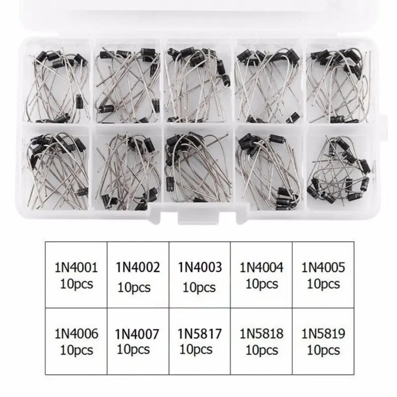 

top Selling 100 PCS / Set Diode Rectifier Diode Electronic Components Assortment Kit 1N4001-1N5819 10 Values Diode