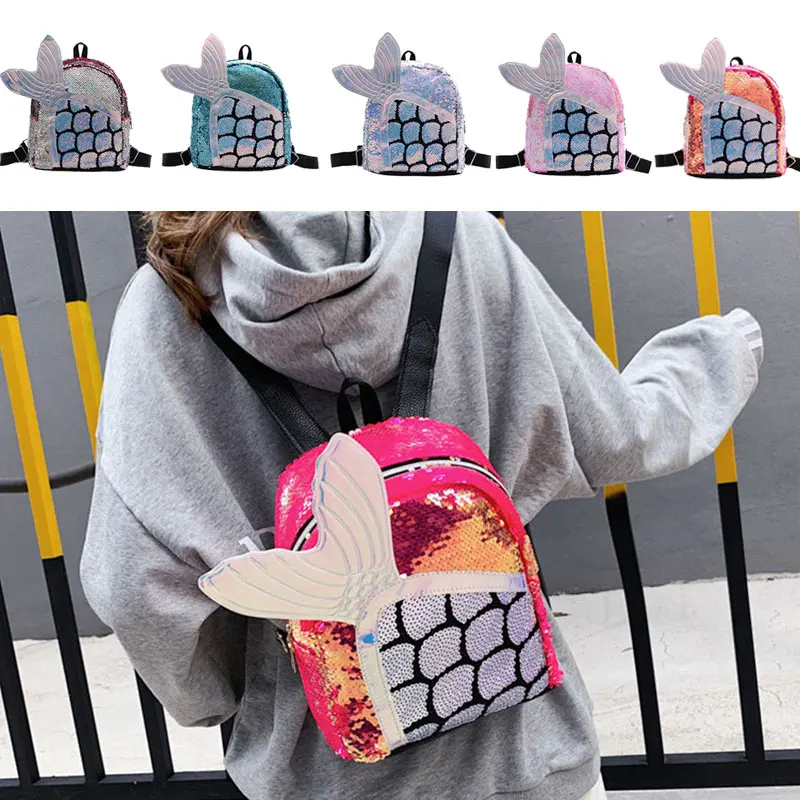 Шикарный Блестящий хвост русалки маленький закрывающийся на молнию рюкзак для