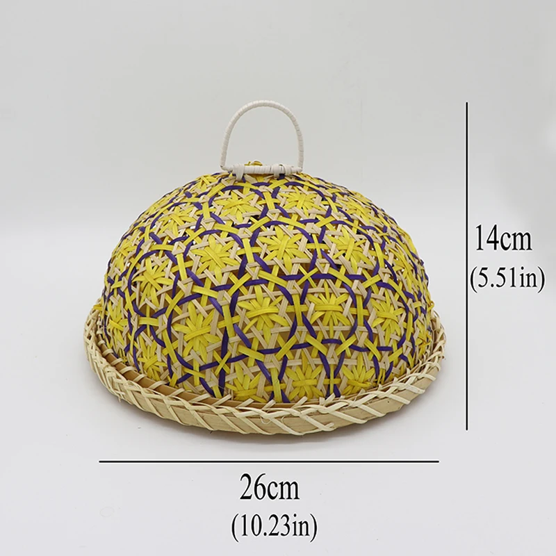 26x14yellow Бамбуковая плетеная корзина ручной работы с защитой от насекомых, Пылезащитная Корзина для пикника, фруктовый поднос, пищевые блюда для хлеба, крышка с марлевым окошком - Цвет: 26x14yellow