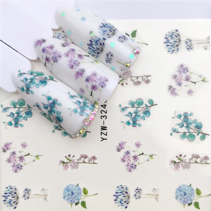 1pcs Nail Art Water Decals Flower Rose Purples Eyes Designs for Women Full Cover Sticker Decorations Sticker Winter Tips
