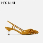 Новые летние женские босоножки в горошек на высоком каблуке женские туфли-лодочки без застежки на каблуке-рюмочке модные пикантные женские шлепанцы с бантом