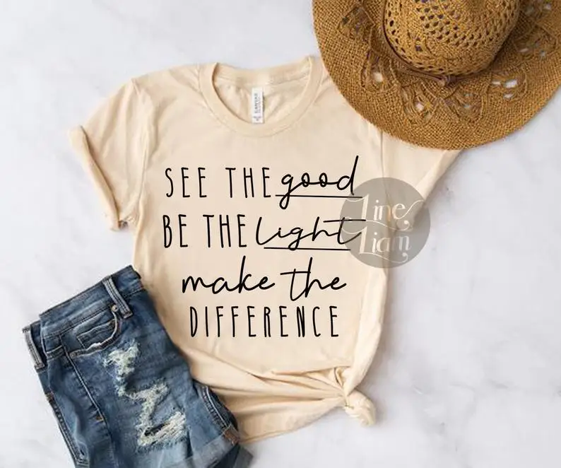 Женская футболка с надписью See The Good Be светильник|Футболки| |