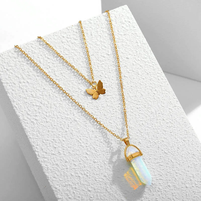 

Simple Star Moon Choker Necklace Natural Stone Hexagonal Column Necklaces Pendants Fashion Bullet Crystal Necklace Women Jewelry