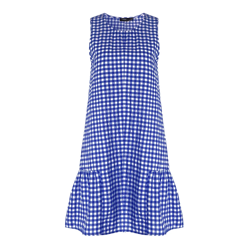 Женское богемное платье Celmia без рукавов с оборками вечерние клетчатые платья