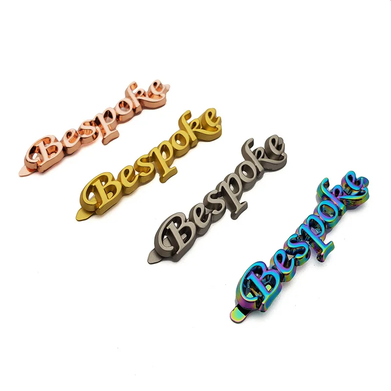 

Fujian shoes clothing bags factory outlet alloy pins brands custom shaped letters metal plate factory