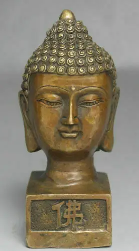 

Chinese Old Buddhism Temple Bronze Shakyamuni Sakyamuni Buddha Head Bust Statue