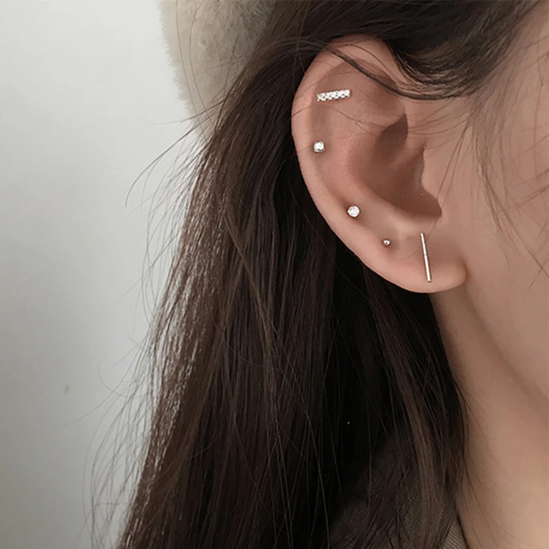 

925 пробы Серебряные 5 шт. Асимметричные блестящие маленькие шпильки Комплект сережек для женщин антиаллергенные EH014