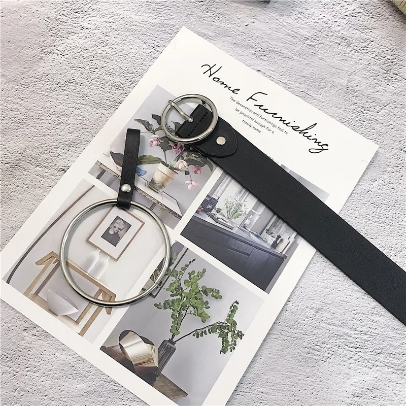 

Women Vintage Belts For Jeans Female Punk With Pendant Fashion Round Buckle Black Waist Strap Men Fashion Waistband