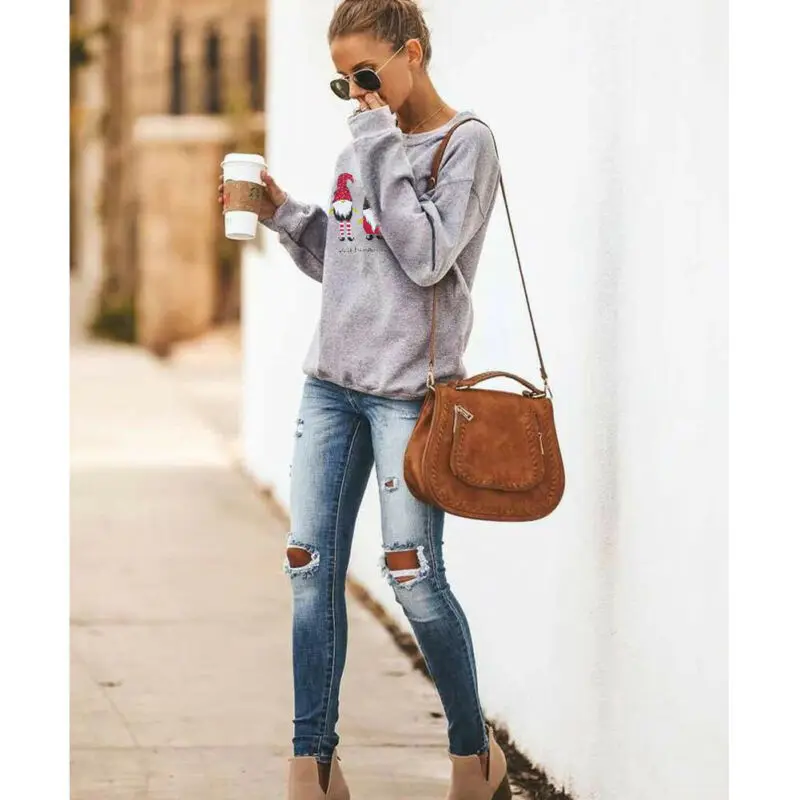 

Women Christmas Sweater Plus Size Winter Clothes Santa Claus Print Luxury Designer Sweater Jumper Pullover pull noel femme