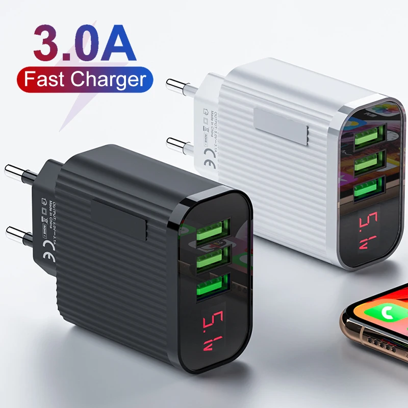СВЕТОДИОДНЫЙ цифровой дисплей зарядное устройство для телефона 3 порта USB 3A Max