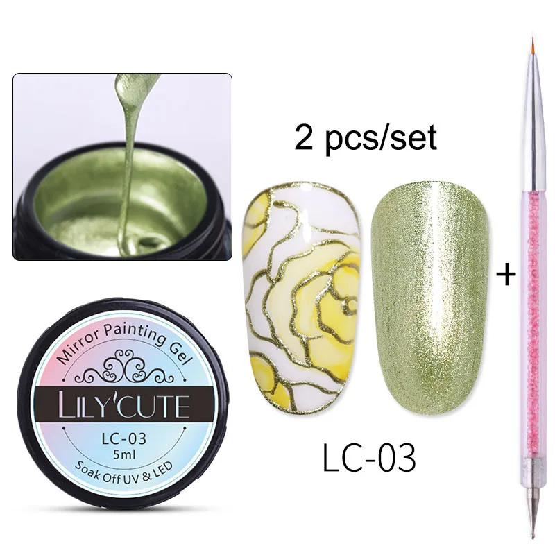 2cps paint LC-03 LILYCUTE металлическое зеркало набор гель-лаков для ногтей металлическое зеркало Гель-лак для живописи Нейл-арт Рисование длительное впитывание УФ-гель - Цвет: 2cps paint LC-03