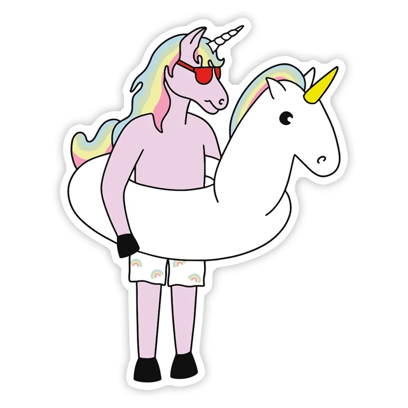 

S50896# 13CM/17CM Personality PVC UNICORN FLOAT Waterproof Car Sticker on Motorcycle Laptop Decorative Accessories