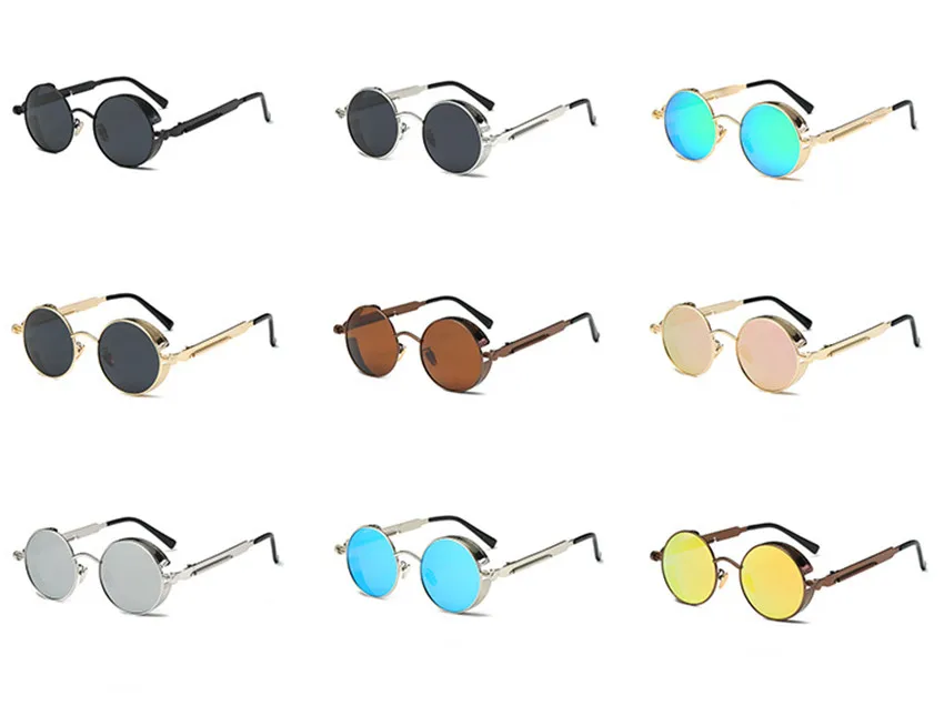 

Classic Gothic Steampunk Fishing Sunglasses Luxury High Quality Men and Women Colorful Round Metal Frame Sunglasses UV400