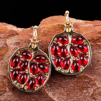 gold color red garnet earrings for women cz stone round beaded inlay dangle earrings wedding jewelry gifts earrings