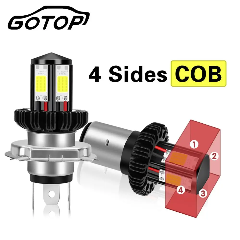 Мотоциклетная фара H4 BA20D 4 стороны COB чипы Ближний/Дальний свет 6000K 12 Вт 360 °