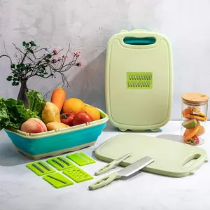 collapsible cutting board with colander silicone multifunction camping foldable chopping blocks vegetable tub kitchen gadgets free global shipping