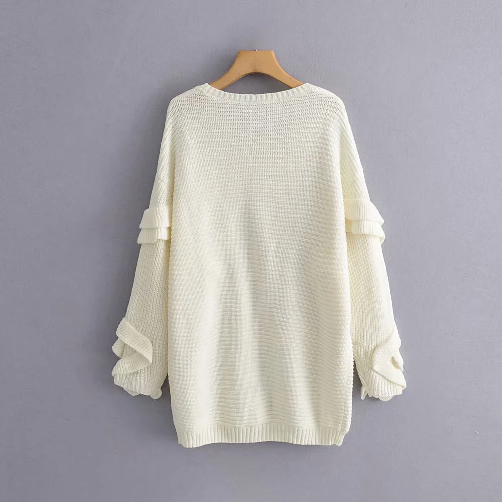 Женский свободный длинный свитер с оборками модный вязаный большого размера