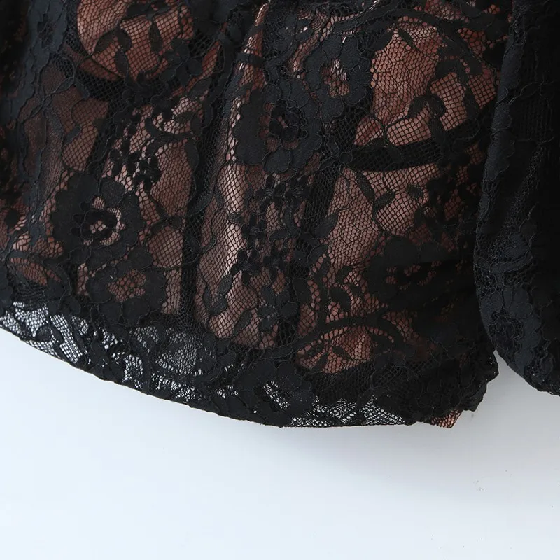 

Alldoke 2021 Summer Lace Hollow Out Sexy Blouses Women Square Collar Puff Sleeve Crop Tops Ladies Casual Short Blusas Mujer