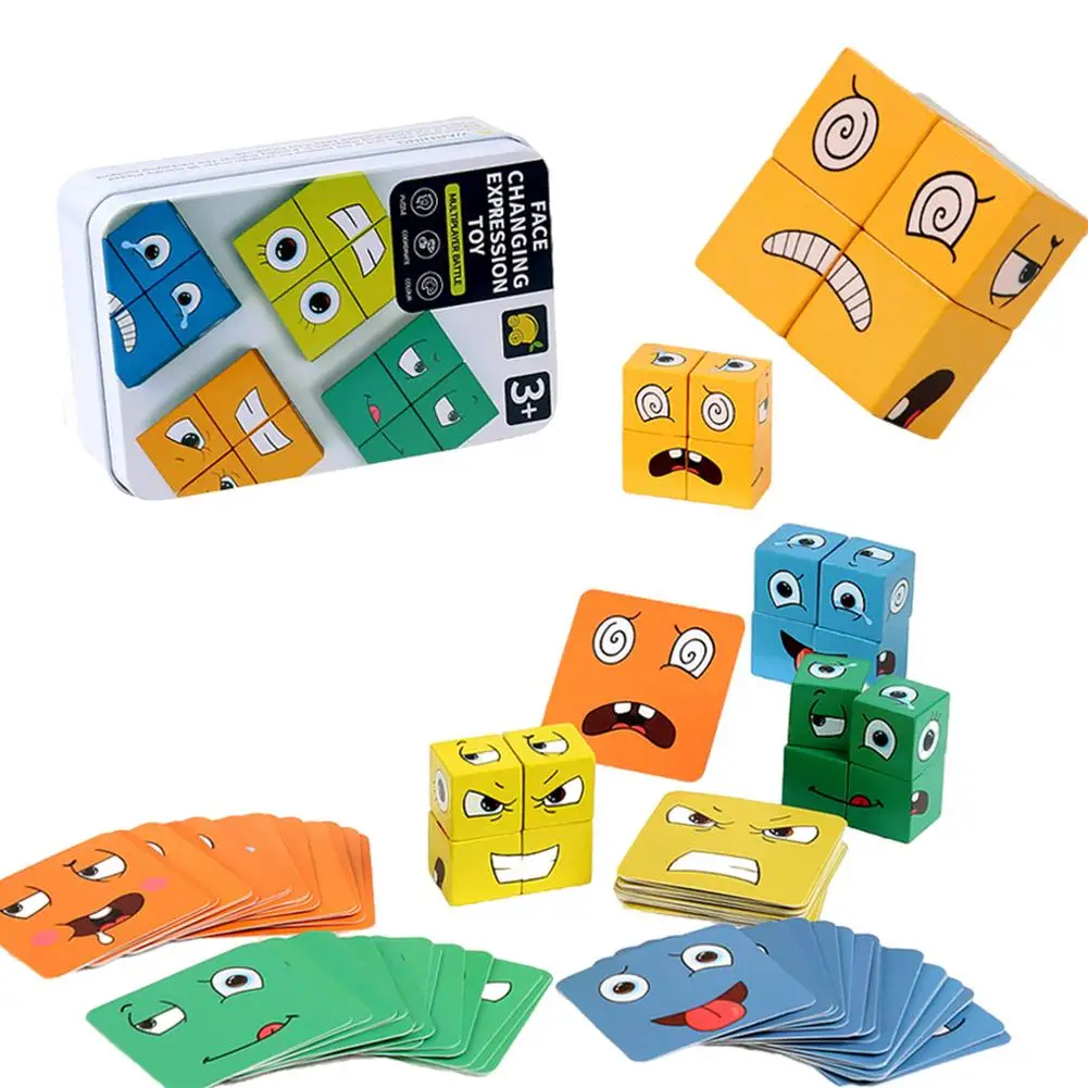 

Puzzle Building Cubes Wooden Expression Puzzle Building Blocks Magic Face Matching Block Puzzles Building Cubes Toy Educational