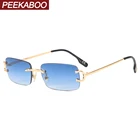 Peekaboo прямоугольные солнцезащитные очки без оправы для мужчин, золотые металлические безрамные маленькие женские солнцезащитные очки в винтажном стиле uv400, Летний стиль для женщин