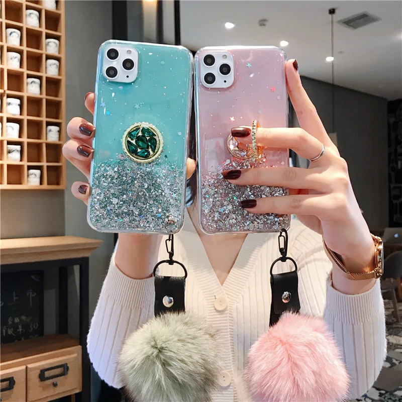 Блестящий чехол для Huawei P Smart 2019 Z Plus 2020 P20 Lite P30 P40 Pro с кольцом держателем Mate 20 30