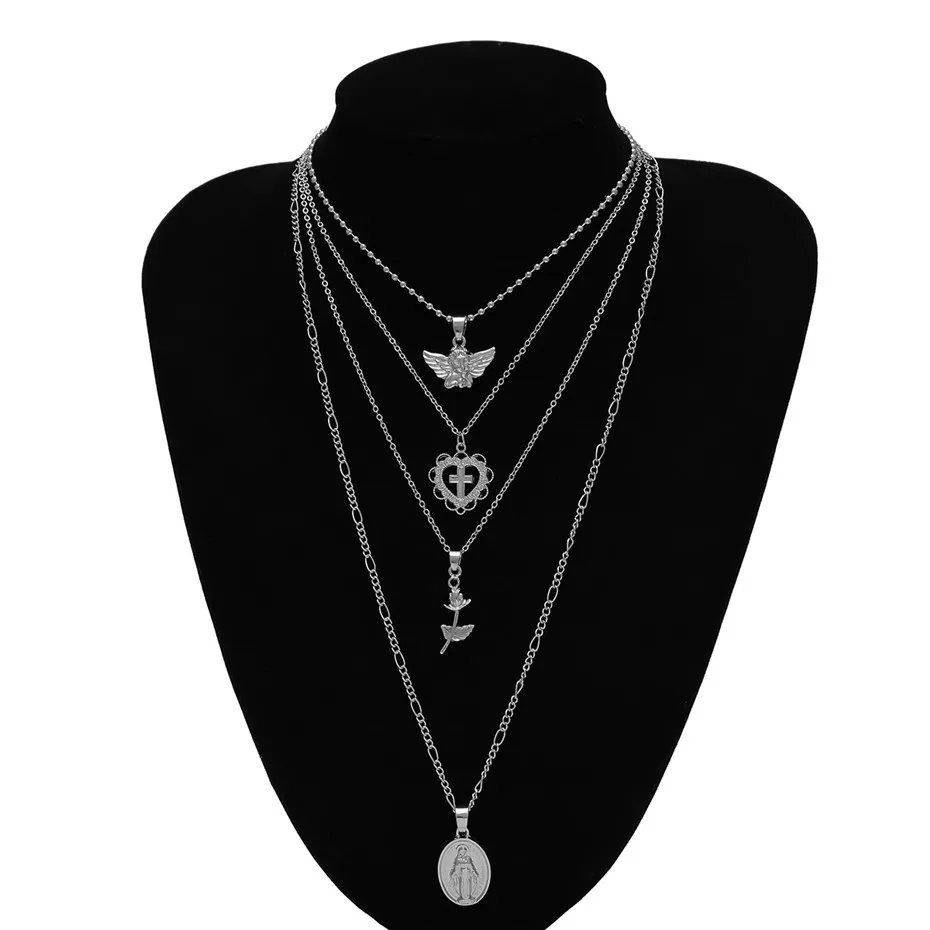 Silver Ingemark, Винтажное колье-чокер с кулоном Девы Марии, Очаровательная Золотая Роза, цветок ангела, змея, длинная цепочка, ожерелье для женщин, свитер - Окраска металла: Silver