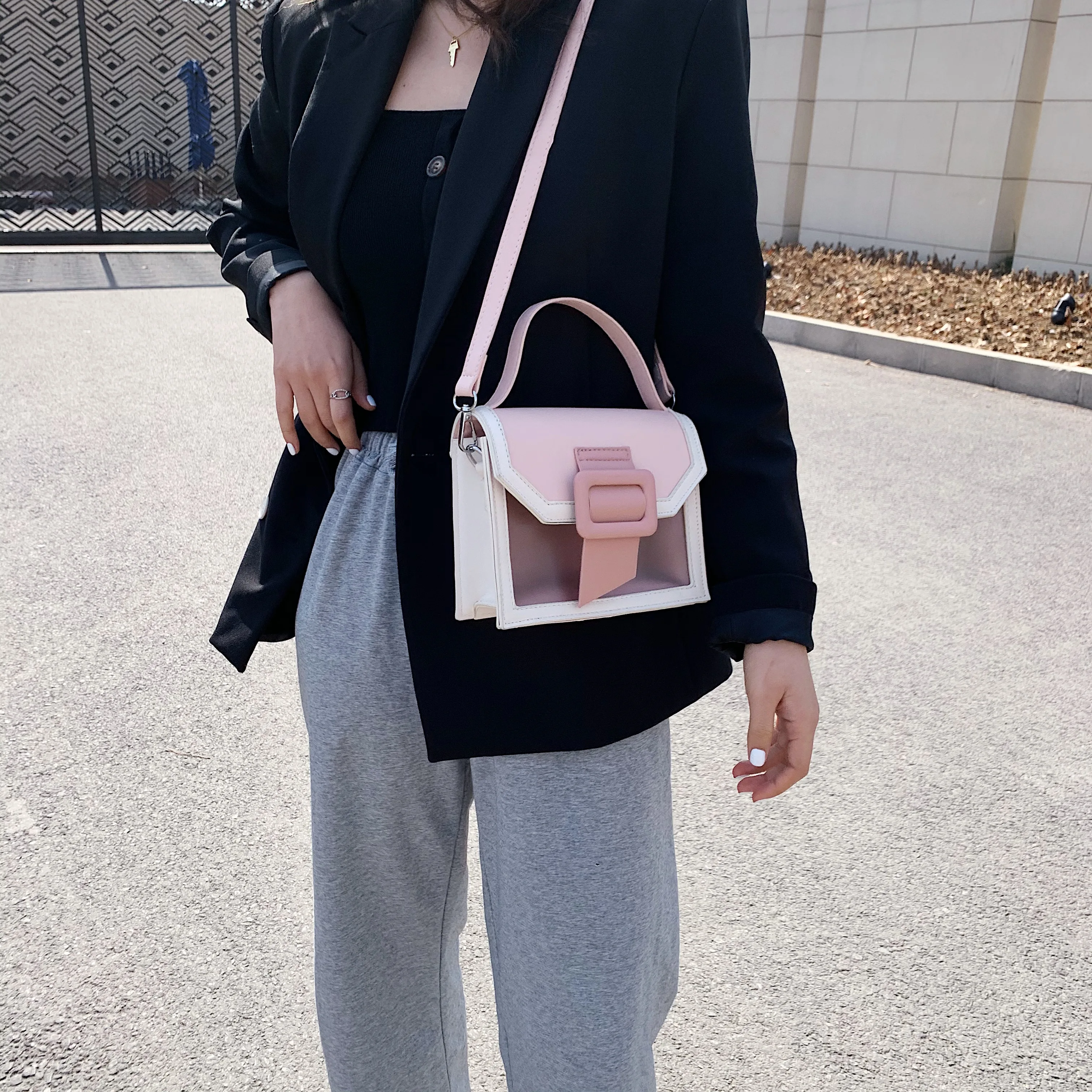 Сумка-мессенджер из искусственной кожи контрастных цветов для женщин 2020