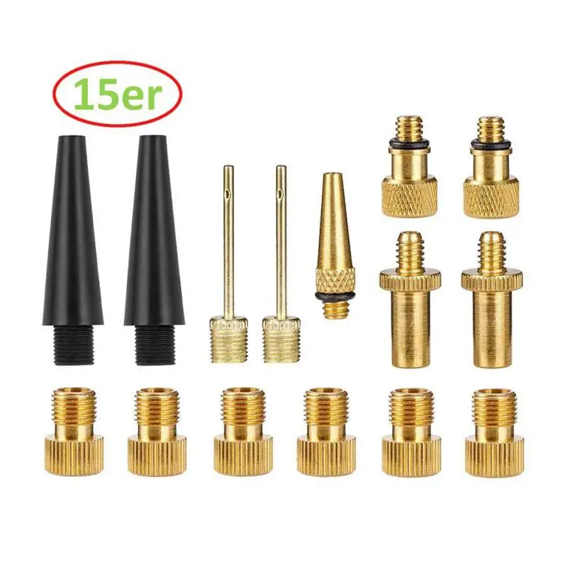 

25 PCS Premium Brass Valve Adapters Bicycle Tire Valve Adapters Ball Pump Needles Adapter Kits Bicycle Maintenance Tools