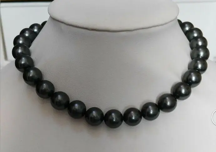?? 見事な10-11ミリメートル淡水ラウンド黒緑の真珠のネックレス18インチ925シルバー