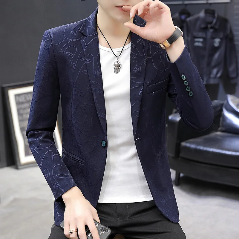 

2020 Men's Autumn New Jacquard Suit Youth Slim Stylish Handsome Single Button blazer