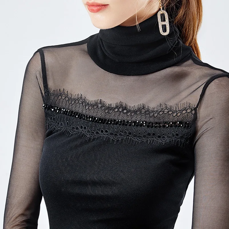 

Black high collar bottom coat for women in autumn and winter