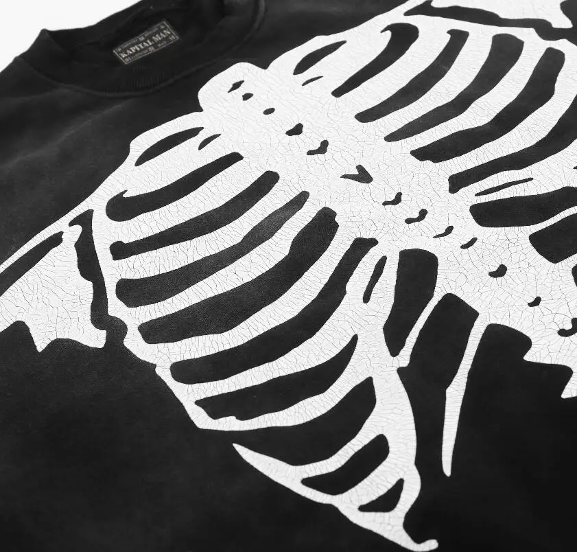 

20FW Best Quality Japan hip hop Crazing Printing Skeleton Bone Kapital Sweatshirts Men Women Hoodie Crewneck Cotton