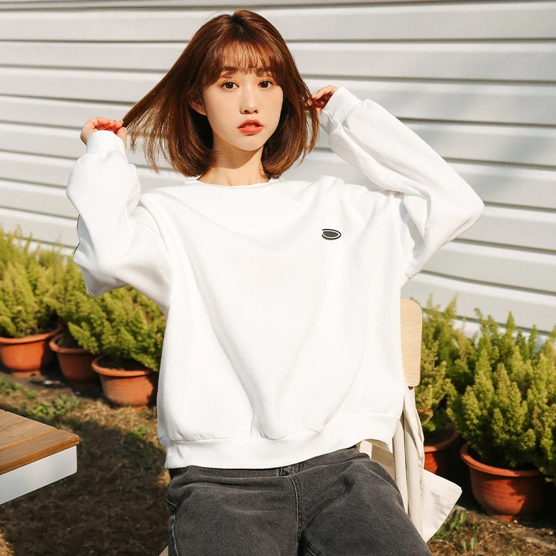 

Silk Khaki 2021 New Style Autumn and Winter Loose Thick Fleece Pullover Women Patchwork Stripes Inner Bottoming Top