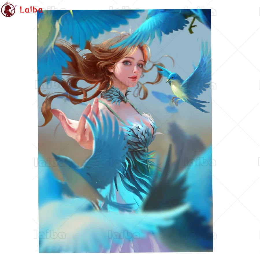 

Diy Алмазная картина Фантастическое искусство, красивая девушка, летающая Алмазная с изображением птицы мозаика полностью квадратная дрель ...