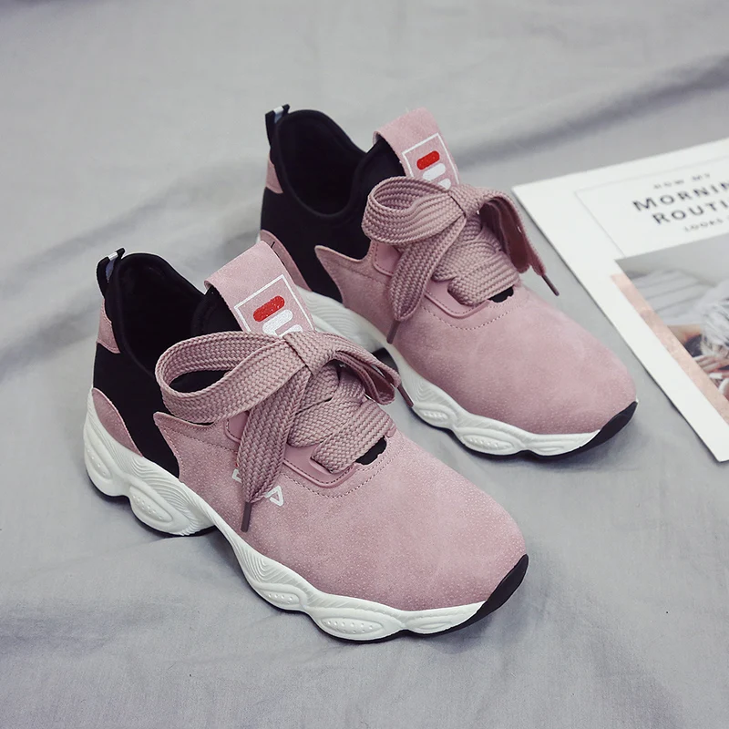 Новинка 2019 года Женская Весенняя спортивная обувь Красные кроссовки на толстой