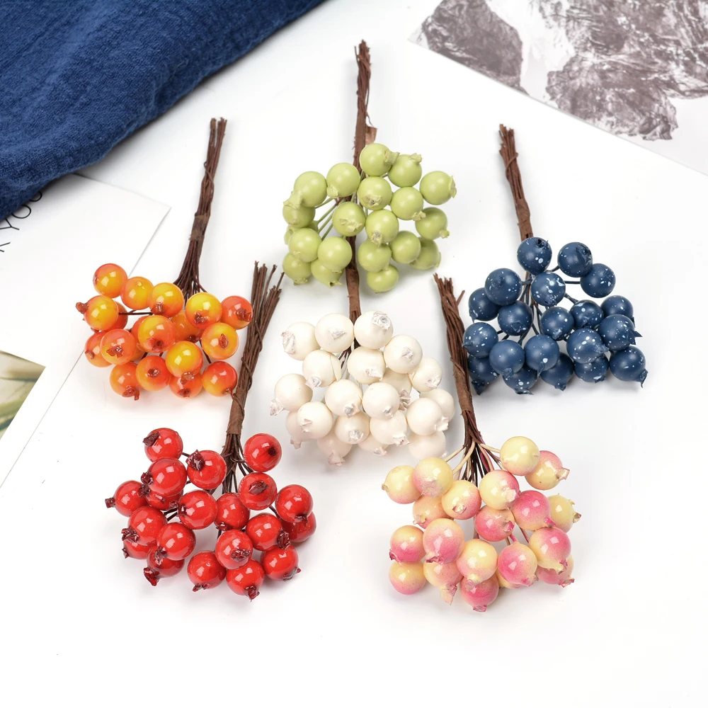 

10pcs Artificial Flower 1cm Mini Cherry Berry For Wedding Home Christmas Decoration Diy Wreath Scrapbook Craft Fake Flower