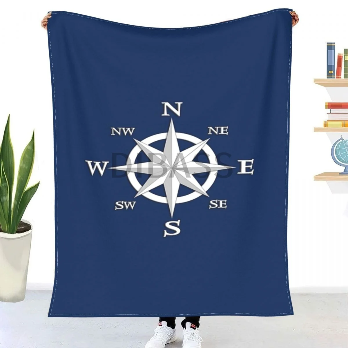 

Eight Point Compass Rose, White And Navy Blue Comforter 3D Printed Flannel Throw Blanket