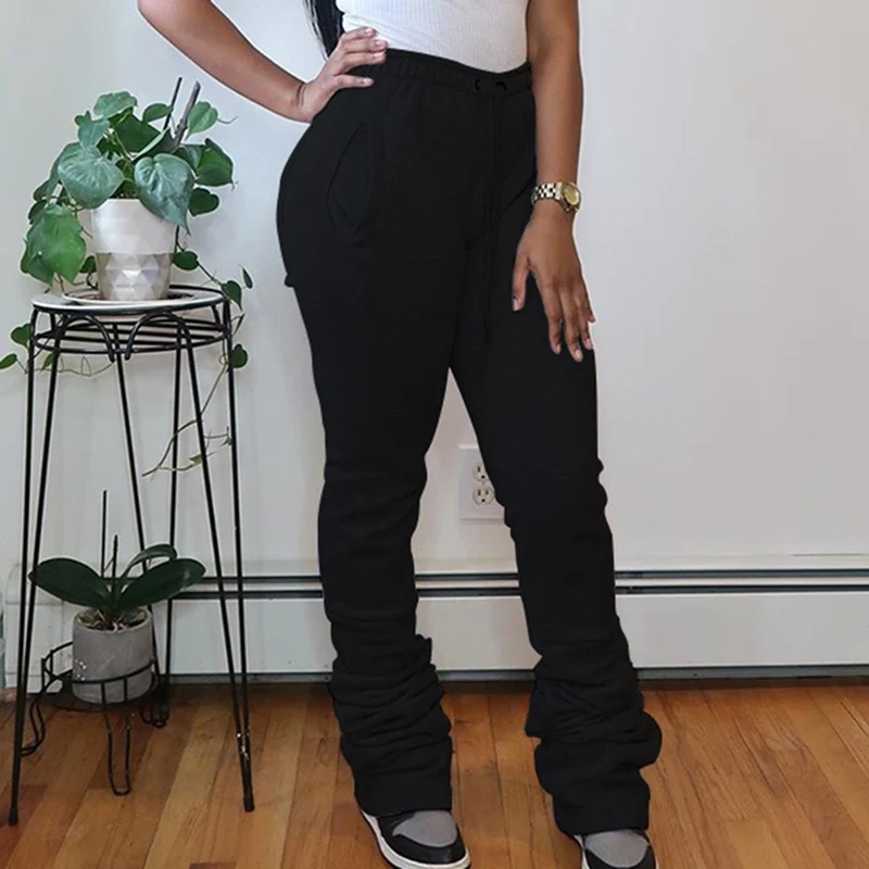 

Women Stacked Sweatpants Sexy High Waist Loose Pants Women Fashion Sport Joggers Elastic Fall Bell Bottom Flare Trousers