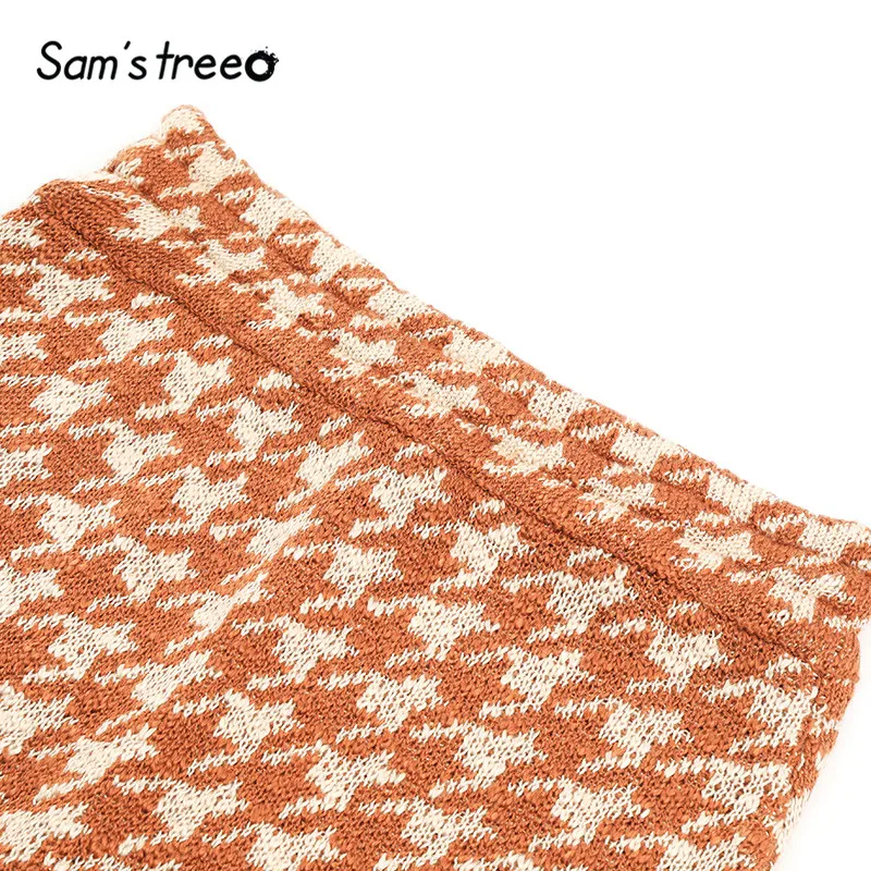 SAM'S TREE/вязаная юбка в клетку с разрезом сзади в Корейском стиле; женская одежда; коллекция года; сезон осень; трапециевидная юбка в британском стиле; обтягивающие офисные женские юбки
