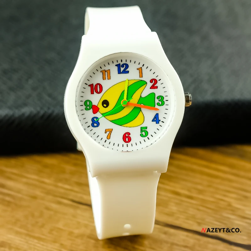 

New fashion middle student casual quartz watch boys girls children lovely kiss fish dial silicone strap jelly wristwatch