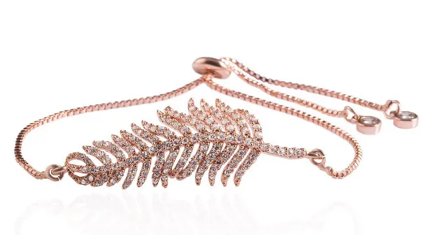 Браслет с кубическим цирконием "лист" мультиколорного микро-паве, регулируемый на силиконовой золотой цепи с подвеской "змея" xdv2.