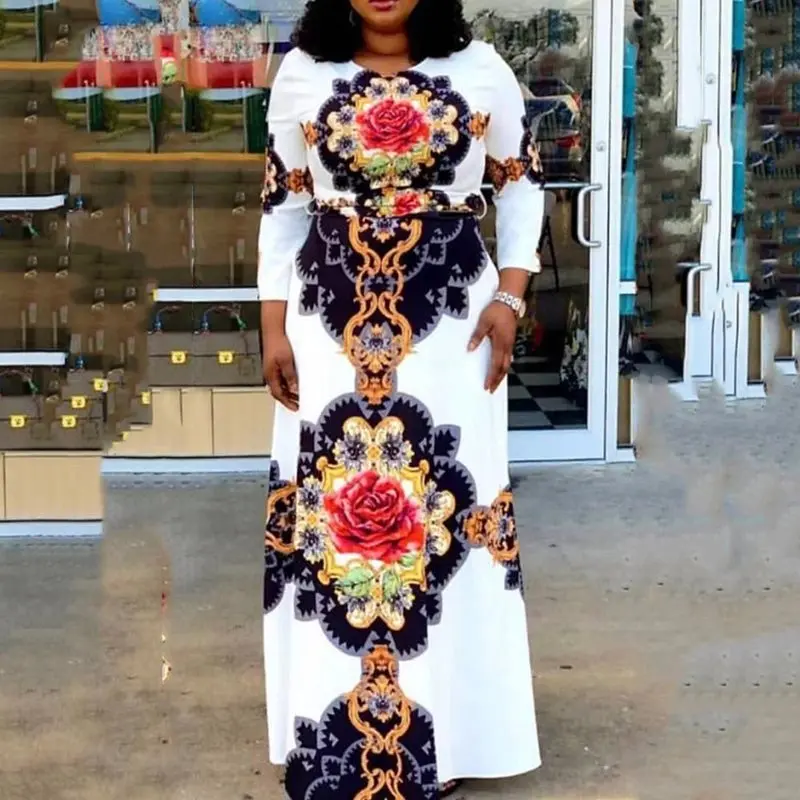 Платье макси в африканском стиле с розовым этническим принтом поясом высокой