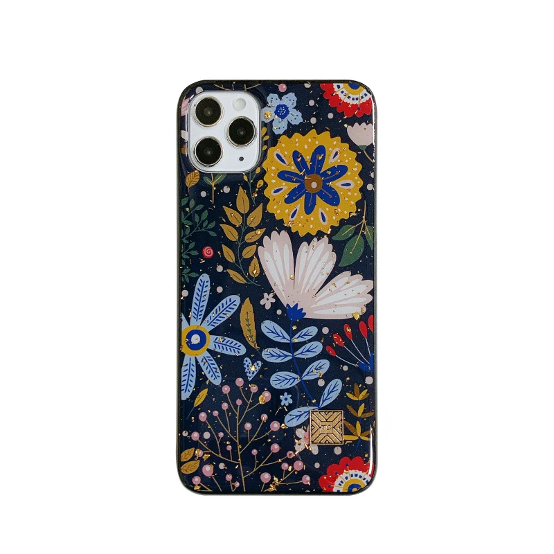 Gold Foil Vintage flowers Phone Case For iPhone 12 Pro 11 12 Pro Max 8 7 Plus X XS Max XR Case Soft TPU Cover for iPhone 11 Pro