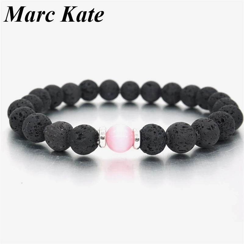 Блестящий камень кошачий глаз 8 мм браслет из черного лавового камня с диффузором