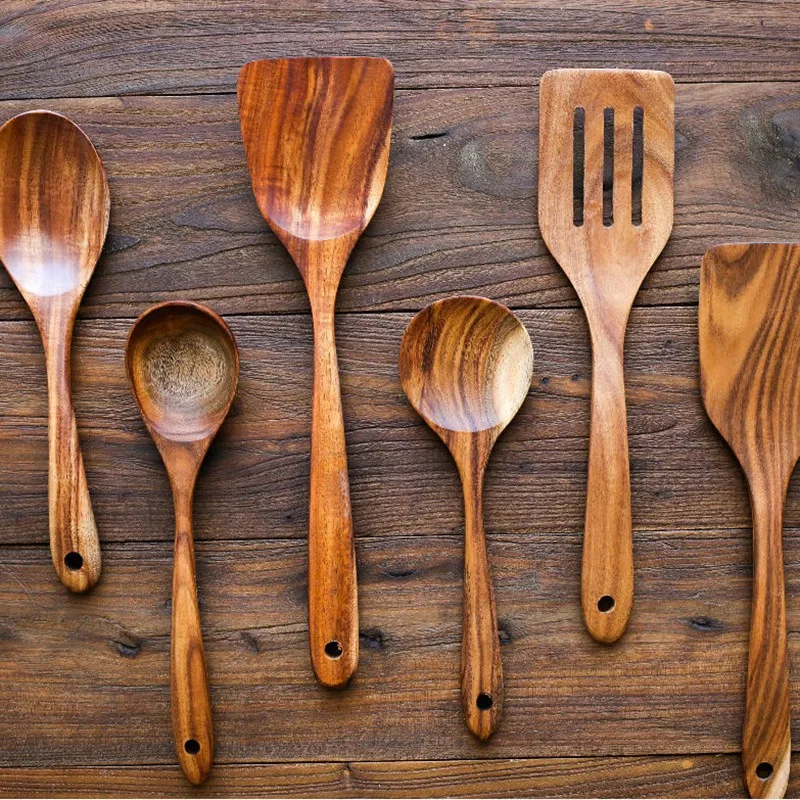 

Wooden Kitchen Cooking Utensils, 7 Pcs Wooden Spoons and Spatula for Cooking Cookware for Kitchen Decor